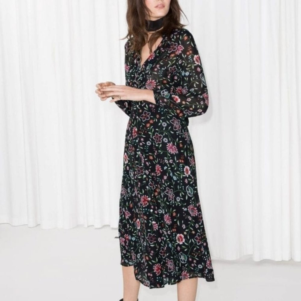 & Other Stories Patterned Ruffle Midi Dress